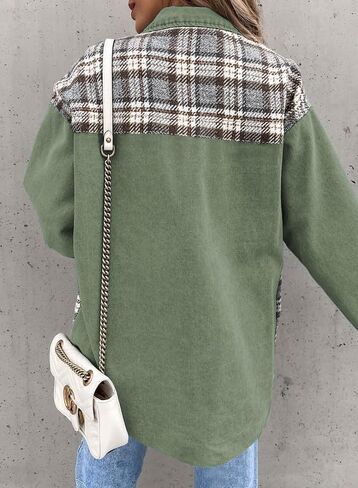 SHEWIN Women's Oversized Denim Jacket Casual Long Sleeve Button Down Plaid Shacket Boyfriend Jean Jacket With Pockets in Kuwait