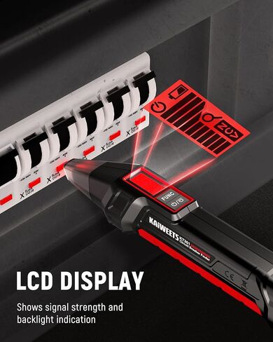 جهاز البحث عن قاطع الدائرة الكهربائية من KAIWEETS مع شاشة LCD، واختبار NCV ومصباح يدوي، واختبار كهربائي واختبار الجهد الكهربي مع جهاز اختبار منفذ GFCI المتكامل، يتضمن حقيبة حمل - KT301 in Kuwait