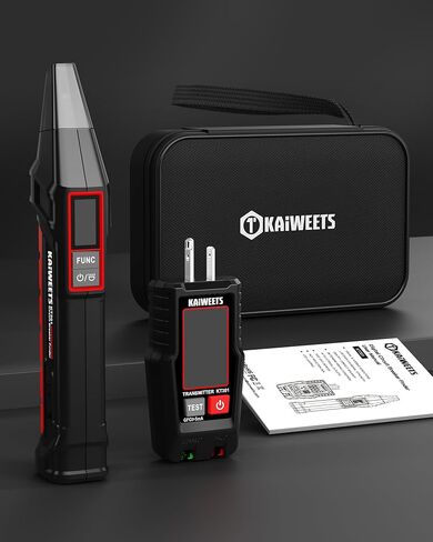 جهاز البحث عن قاطع الدائرة الكهربائية من KAIWEETS مع شاشة LCD، واختبار NCV ومصباح يدوي، واختبار كهربائي واختبار الجهد الكهربي مع جهاز اختبار منفذ GFCI المتكامل، يتضمن حقيبة حمل - KT301 in Kuwait