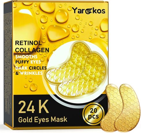 20 Pcs 24K Gold Under Eye Patches Set, Collagen Golden Eye Mask for Puffy Eyes, Dark Circles, Men Travel Undereye Gel Pads for Puffiness Wrinkle, Women Cooling Hydrating Eye Skin Care in Saudi Arabia