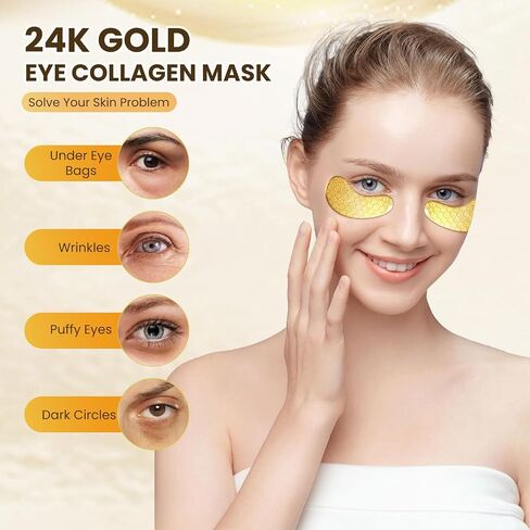 20 Pcs 24K Gold Under Eye Patches Set, Collagen Golden Eye Mask for Puffy Eyes, Dark Circles, Men Travel Undereye Gel Pads for Puffiness Wrinkle, Women Cooling Hydrating Eye Skin Care in Saudi Arabia