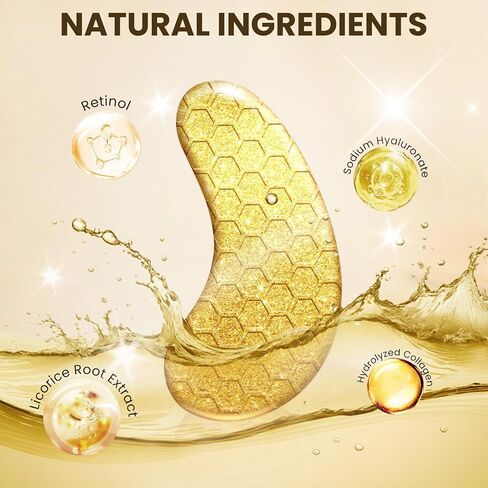 20 Pcs 24K Gold Under Eye Patches Set, Collagen Golden Eye Mask for Puffy Eyes, Dark Circles, Men Travel Undereye Gel Pads for Puffiness Wrinkle, Women Cooling Hydrating Eye Skin Care in Saudi Arabia