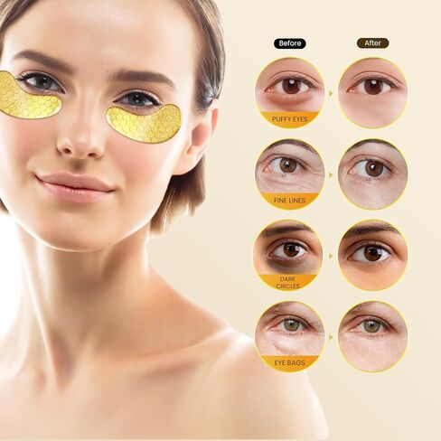 20 Pcs 24K Gold Under Eye Patches Set, Collagen Golden Eye Mask for Puffy Eyes, Dark Circles, Men Travel Undereye Gel Pads for Puffiness Wrinkle, Women Cooling Hydrating Eye Skin Care in Saudi Arabia