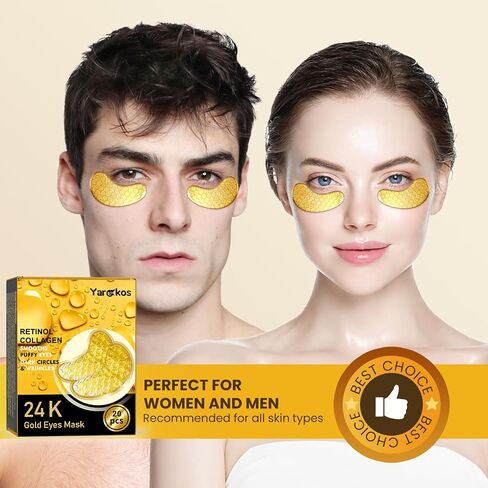20 Pcs 24K Gold Under Eye Patches Set, Collagen Golden Eye Mask for Puffy Eyes, Dark Circles, Men Travel Undereye Gel Pads for Puffiness Wrinkle, Women Cooling Hydrating Eye Skin Care in Saudi Arabia