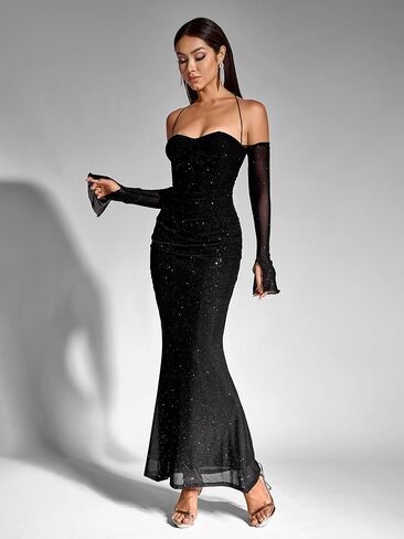 Parthea Women’s Sexy Dress Sequin Sparkly Glitter Dress Off Shoulder Long Sleeve Cocktail Evening Party Elegant Mixi Dress in Saudi Arabia