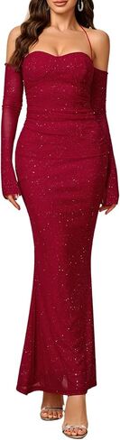 Parthea Women’s Sexy Dress Sequin Sparkly Glitter Dress Off Shoulder Long Sleeve Cocktail Evening Party Elegant Mixi Dress in Saudi Arabia