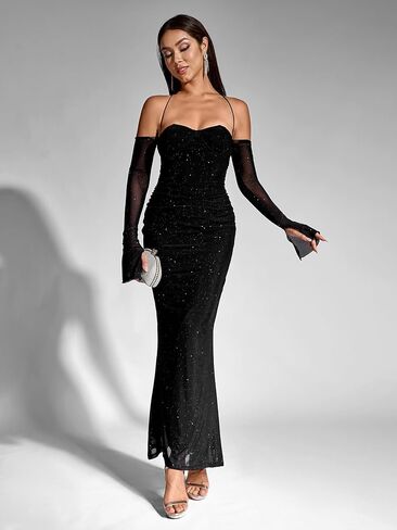 Parthea Women’s Sexy Dress Sequin Sparkly Glitter Dress Off Shoulder Long Sleeve Cocktail Evening Party Elegant Mixi Dress in Saudi Arabia