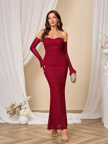 Parthea Women’s Sexy Dress Sequin Sparkly Glitter Dress Off Shoulder Long Sleeve Cocktail Evening Party Elegant Mixi Dress in Saudi Arabia