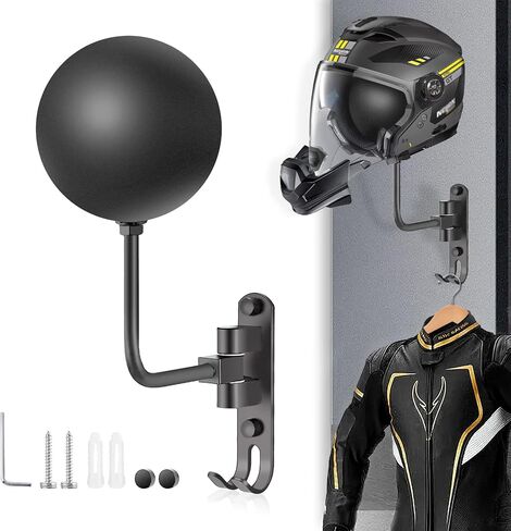 Motorcycle Helmet Rack Wall Mount 180 Degree Rotation Metal Bike Helmet Holder Mount Bicycle Helmet Display Hanger Stand with Wood Hanger & 2 Hooks for Motorcycle Bike Baseball Rugby Helmet - 2 Pack in Kuwait