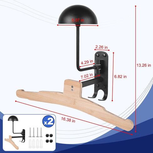 Motorcycle Helmet Rack Wall Mount 180 Degree Rotation Metal Bike Helmet Holder Mount Bicycle Helmet Display Hanger Stand with Wood Hanger & 2 Hooks for Motorcycle Bike Baseball Rugby Helmet - 2 Pack in Kuwait