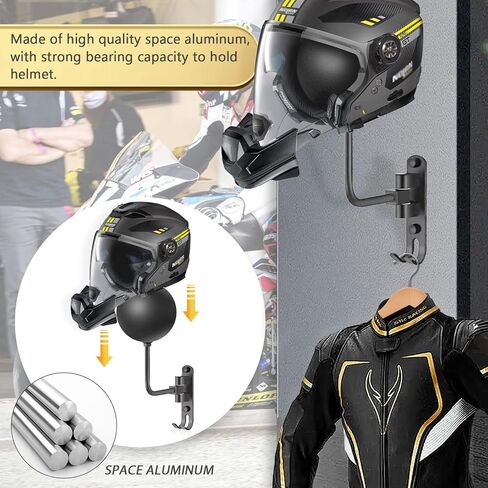 Motorcycle Helmet Rack Wall Mount 180 Degree Rotation Metal Bike Helmet Holder Mount Bicycle Helmet Display Hanger Stand with Wood Hanger & 2 Hooks for Motorcycle Bike Baseball Rugby Helmet - 2 Pack in Kuwait
