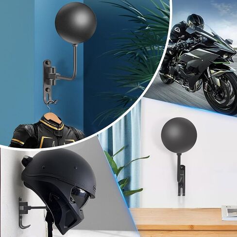 Motorcycle Helmet Rack Wall Mount 180 Degree Rotation Metal Bike Helmet Holder Mount Bicycle Helmet Display Hanger Stand with Wood Hanger & 2 Hooks for Motorcycle Bike Baseball Rugby Helmet - 2 Pack in Kuwait