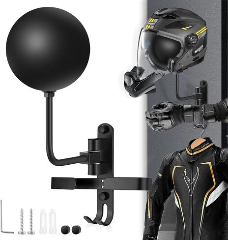 Motorcycle Helmet Rack Wall Mount 180 Degree Rotation Metal Bike Helmet Holder Mount Bicycle Helmet Display Hanger Stand with Wood Hanger & 2 Hooks for Motorcycle Bike Baseball Rugby Helmet - 2 Pack in Kuwait