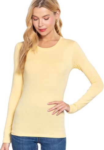 قمصان علوية نحيفة للسيدات من القطن الناعم خفيف الوزن وأكمام طويلة ورقبة دائرية ورقبة على شكل حرف V (S-2XL) in Kuwait