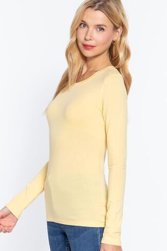 قمصان علوية نحيفة للسيدات من القطن الناعم خفيف الوزن وأكمام طويلة ورقبة دائرية ورقبة على شكل حرف V (S-2XL) in Kuwait