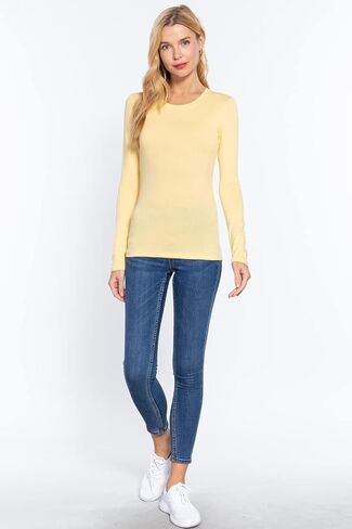 قمصان علوية نحيفة للسيدات من القطن الناعم خفيف الوزن وأكمام طويلة ورقبة دائرية ورقبة على شكل حرف V (S-2XL) in Kuwait