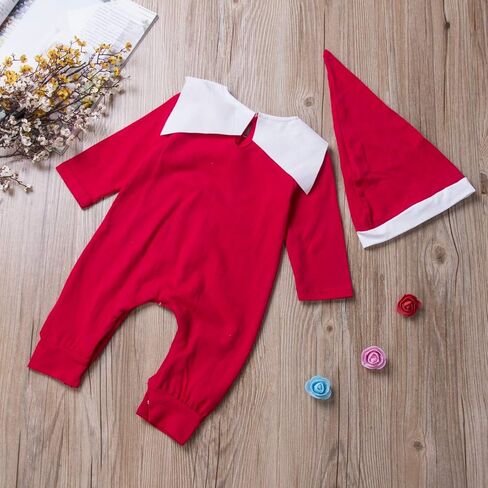 Newborn Baby Boy Girl Christmas Outfit Elf Costume with Hat Toddler Infant Long Sleeve Romper Onesie in Saudi Arabia