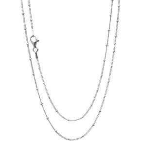 Women's Silver Beads Necklace | 925 Silver Italian Chain Layered Stacking Necklace Curb Ball Chain Necklace for Women and Girls 16" 18" 19" 20" 21" 22" 24" in