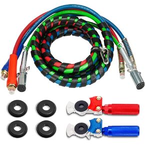 12Ft 3 in 1 ABS & Air Power Line Hose Kit Wrap 7 Way Electrical Cable and Airline Assembly with Glad Hands & Rubber Seals for Semi Trucks Trailer Tractor(Set: Colorful)