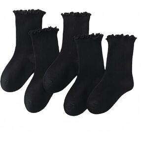 Baby Toddler Girls Ruffle Socks, Women’s Frilly Turn-Cuff Cotton Crew Socks - Breathable Casual Dress Socks 5 Pack