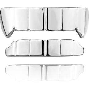 Grillz Vampire Teeth Grills for Your Teeth Gold Diamond Grillz for Men and Women 14k Gold Plated Iced Out Flat Tooth Cap for Hip Hop Men Rapper Costume