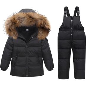 JiAmy Kids 2 Piece Snowsuit Set Girl Winter Hooded Puffer Jacket & Snow Bib Pants Boy Ski Suits Ultralight Outfit 1-5 Years