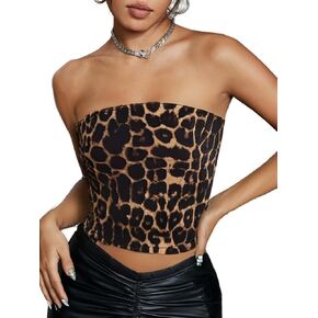 بلوزة WDIRARA النسائية ذات طباعة الفهد بدون حمالات وبدون أكمام، توب صيفي Y2k Bandeau
