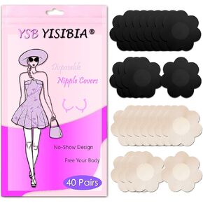 YISIBIA 40 Pairs Nipple Covers For Women Disposable Invisible & Natural Satin Nipple Stickers Petals Breast Pasties