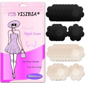 YISIBIA 80 Pieces Nipple Covers For Women Disposable Adhesive Natural & Invisible Satin Nipple Pasties Stickers Breast Petals