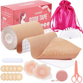 Boob Tape Kit, Breast Lift Tape for Large Breasts, Invisible Boobtape for A-G Cup(Beige,4 in)