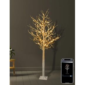 Set of 3 Smart Lighted Birch Tree 4FT 5FT 6FT, 18 Modes Bluetooth App Control with Timer, Birch Christmas Tree with 265LED White Lights Higher Size for Christmas Decorations Indoor Outdoor Yard