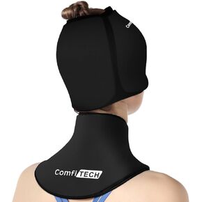 ComfiTECH Cold Cap & Neck Ice Pack Wrap Gel, Head Ice Pack & Cervical Ice Pack for Neck, Care Package for Head & Neck (Medium Black)