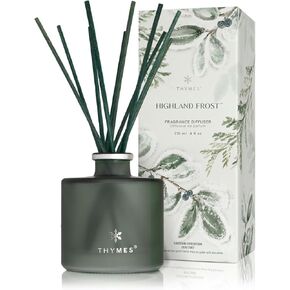 Thymes Petite Highland Frost Diffuser - Home Fragrance Diffuser Set Includes Reed Diffuser Sticks, Fragrance Oil, and Glass Bottle Oil Diffuser (4 Fl Oz)