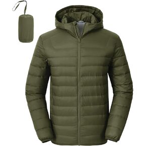 Rdruko Men's Down Puffer Jacket with Hood Packable Lightweight Puffy Hooded Winter Coat Light Thin Insulated Jacket