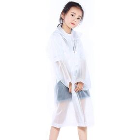 Orgrimmar 2 Pcs Kids Rain Ponchos Reusable Raincoats Portable Rain Wear with Hat Hood for 6-14 Girls Boys (White)