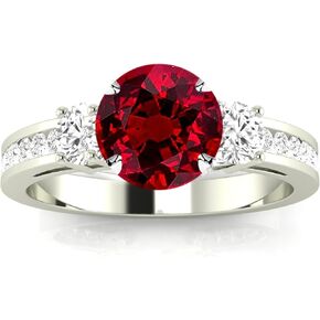 0.5 to 1 Carat Channel Set 3 Three Stone Diamond Engagement Ring with a Ruby Heirloom Quality Center
