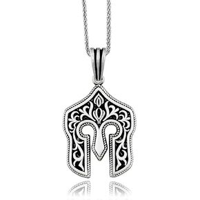 Mens Necklace Pendant Sterling Silver, Mens Pendant Necklaces, Mens Silver Pendant Necklace for Men, Stylish Mens Pendant Jewelry, Spartan Helmet Design Silver Necklace for Men
