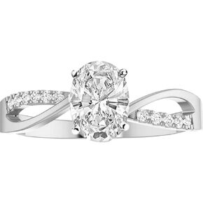 14K White Gold 3.08 Carat LAB GROWN DIAMOND Elegant Twisting Split Shank Oval Cut Diamond Engagement Ring (E-F Color VS2-SI1 Clarity 3 Ct Center)