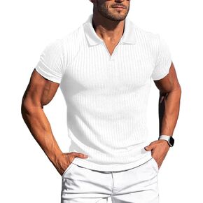 Mens V Neck t Shirts Slim Fit Muscle Polo Shirts for Men Short Sleeve Dry Fit Golf Shirts Casual Stylish Clothes