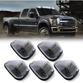 Cab Roof Top Marker Lights White Led Clearance Running Lamps for 1999-2016 F250 F350 F450 F550 Super Duty Pickup Truck, 5PCS (Smoked Black)
