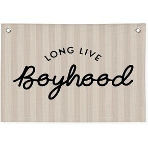 Long Live Boyhood Banner, Boy Nursery Decor, Canvas Banner Wall Hanging Banner Flag Decor for Nursery Playroom Toddler Room, Boys Kids Room Decor