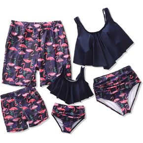 Family Matching High Waisted Bikini Swimsuit 2 Piece Mommy and Me Ruffled Flounce Swimwear