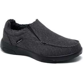 OrthoComfoot Comfortable Mens Casual Slip-On Loafers, Winter Arch Support Walking Shoes for Plantar Fasciitis, Canvas Fleece House Flat Orthopedic Slip-On for Extra Cushioning and Pain Relief