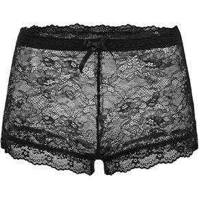 OYOANGLE Women's Floral Lace Sheer Elastic Waist Shorts Bow Knot See Through Skinny Mini Shorts