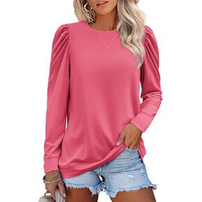 Zeagoo Womens Tops Puff Long Sleeve Shirts 2024 Fall Winter Casual Crew Neck Pullover Blouse Lightweight Soft Tunics