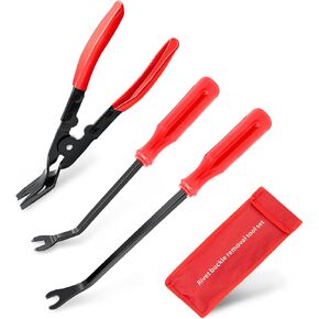 Clip Removal Tool, 3 Pcs Clip Pliers Set Fastener Remover, Auto Trim Removal Tool Kit Door Panel Removal Tool Push Pin Pliers Pry Tools Automotive, Red