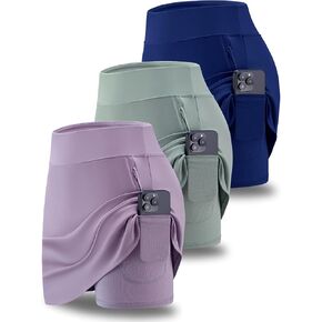 Liberty Pro 3 Pack Women's Athletic Skirts with Shorts Underneath, Tennis Golf Skorts Tummy Control Pockets for Workout Gym