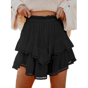 Tanou Womens Flowy Skirts High Waist Mini Skirt Ruffle Tiered Hem with Lined Shorts Golf Tennis Skort Casual Boho Skorts