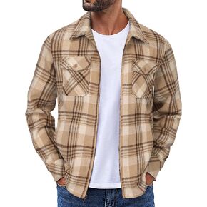 COOFANDY Men Flannel Jackets Full Zip Up Plaid Shirt Shackets Cotton Lightweight Jackets Casual Stylish Fall Jackets 2024