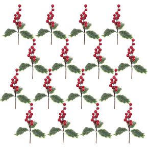 18 Pack Artificial Holly Red Berry Stems 7 inch Christmas Red Berry Picks Holly Berry Branches for Christmas Tree Decorations DIY Crafts Xmas Ornaments Wedding Holiday Home Decor